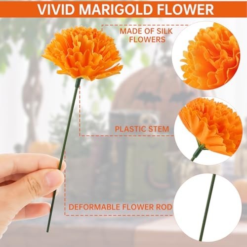 100 Pcs Silk Marigold Flower Heads – Artificial Flowers for Home Decor, DIY Wrea