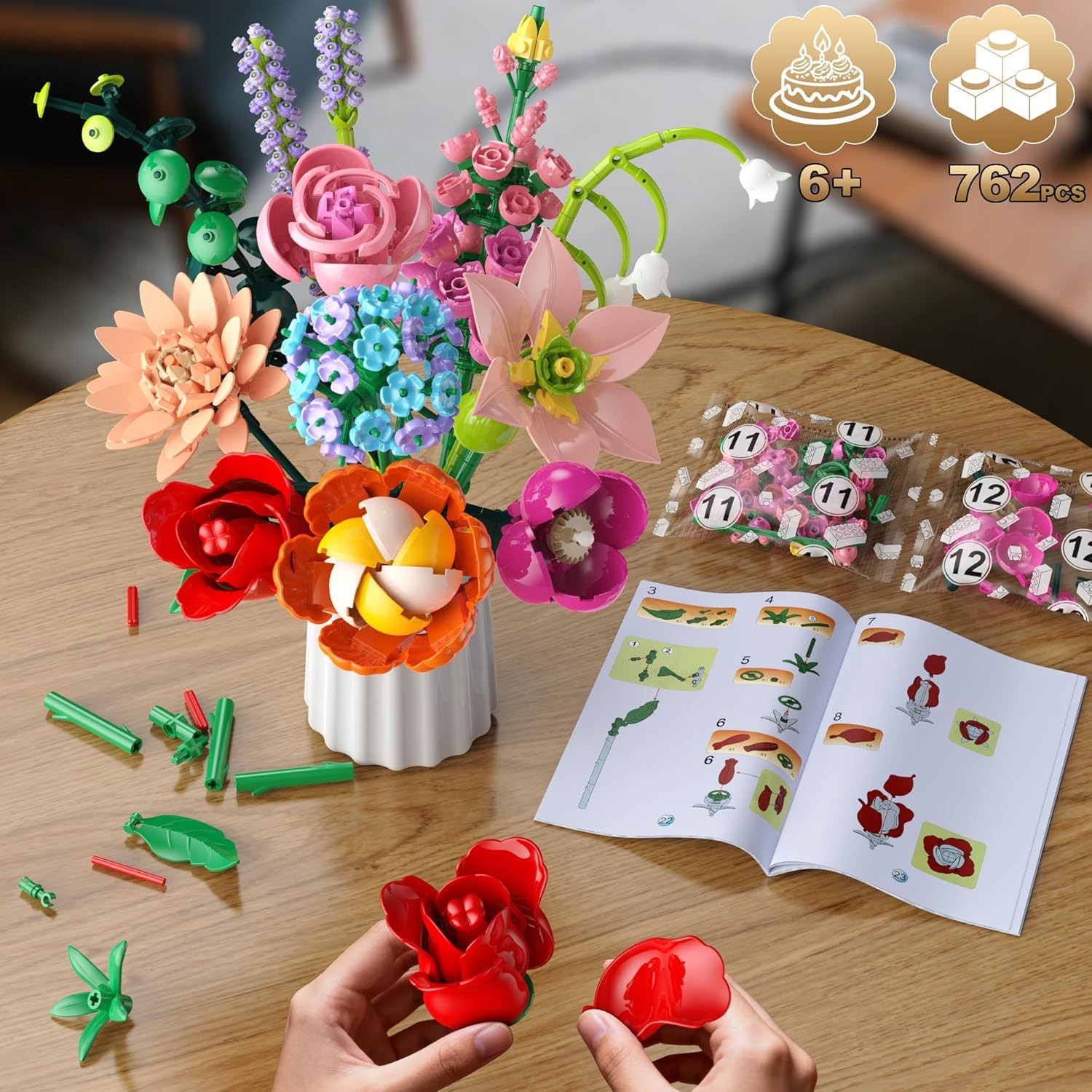 Flower Bouquet Building Set, 762Pcs Flowers Model Kit Creative STEM Toy for Home