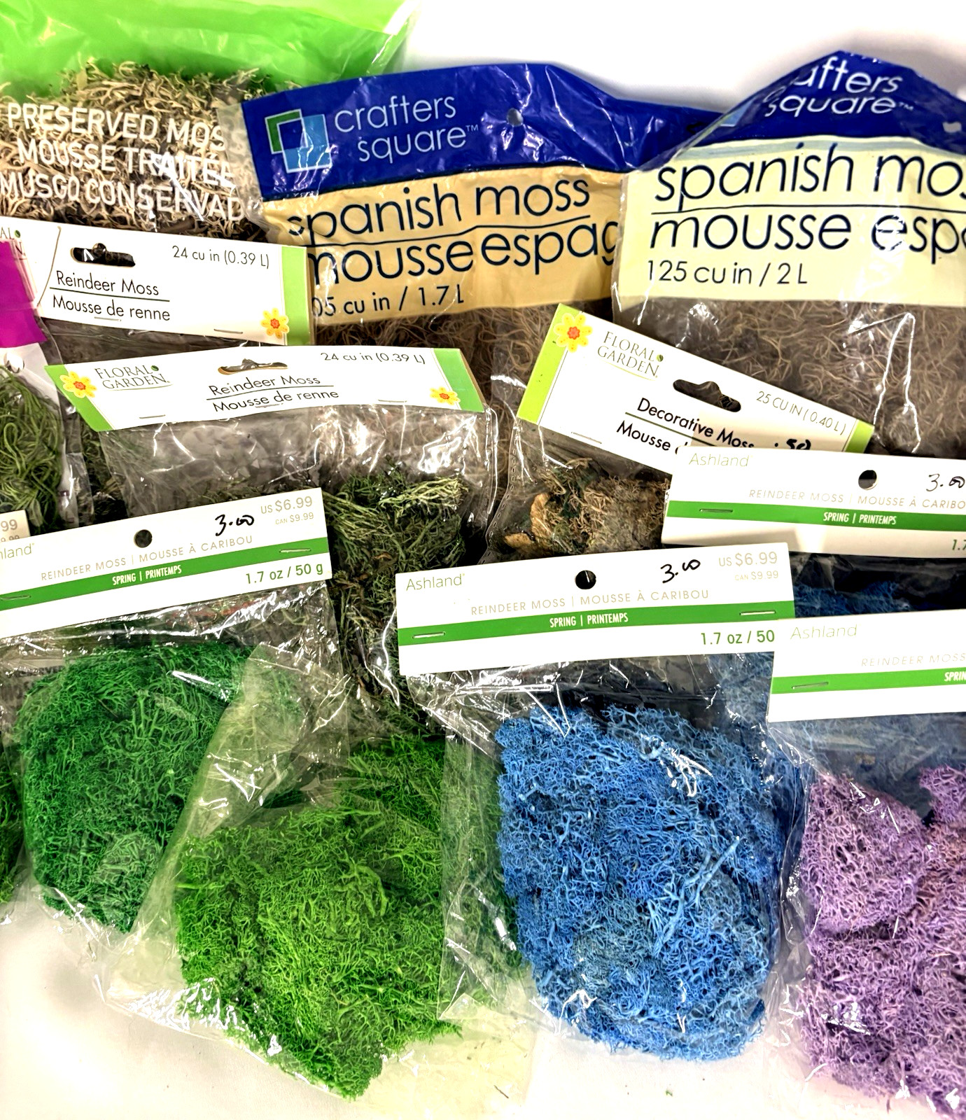 15 Bags Craft Moss Lot Reindeer Spanish Preserved Mixed Colors Floral DIY Decor