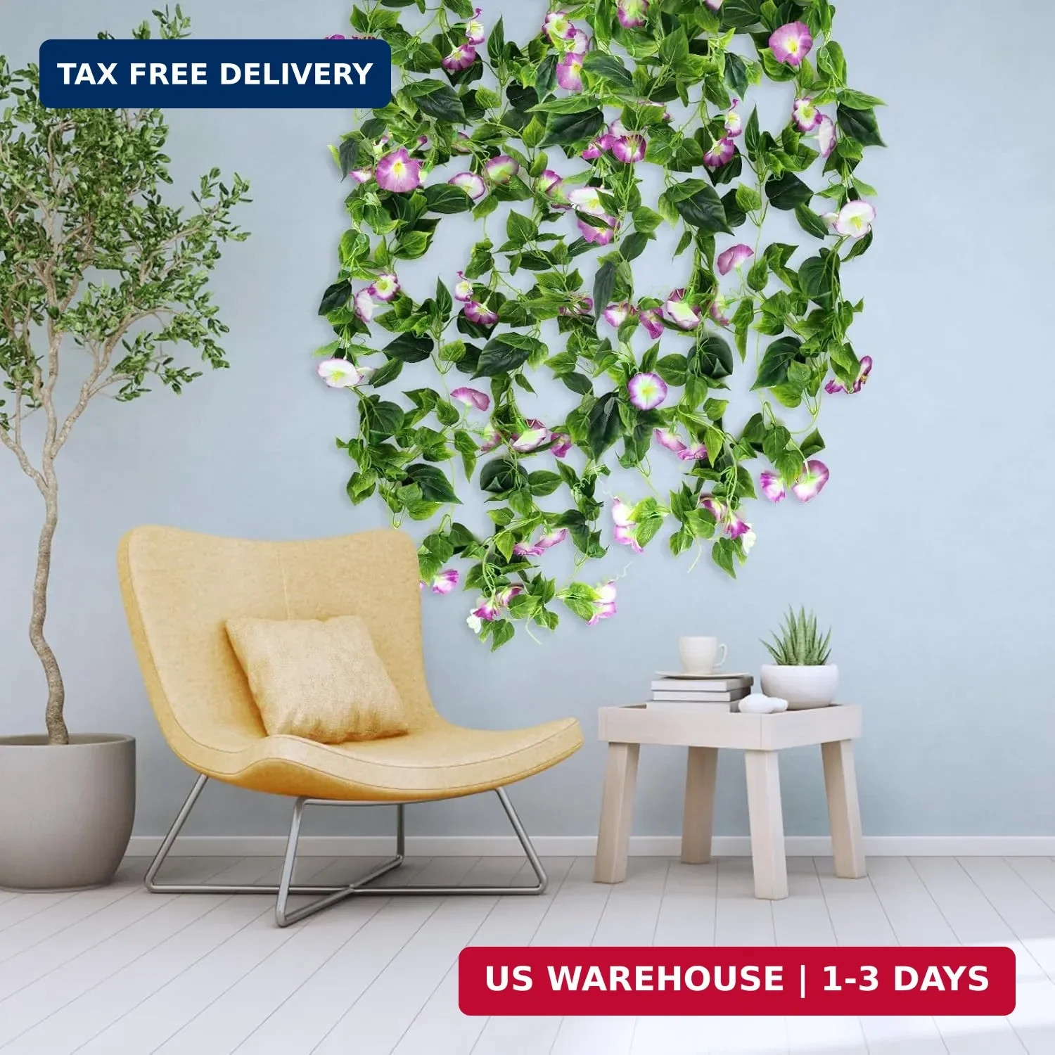 AirSun Artificial Morning Glory Flower Vines, 2pcs 15Feet Hanging Plants Silk Ga