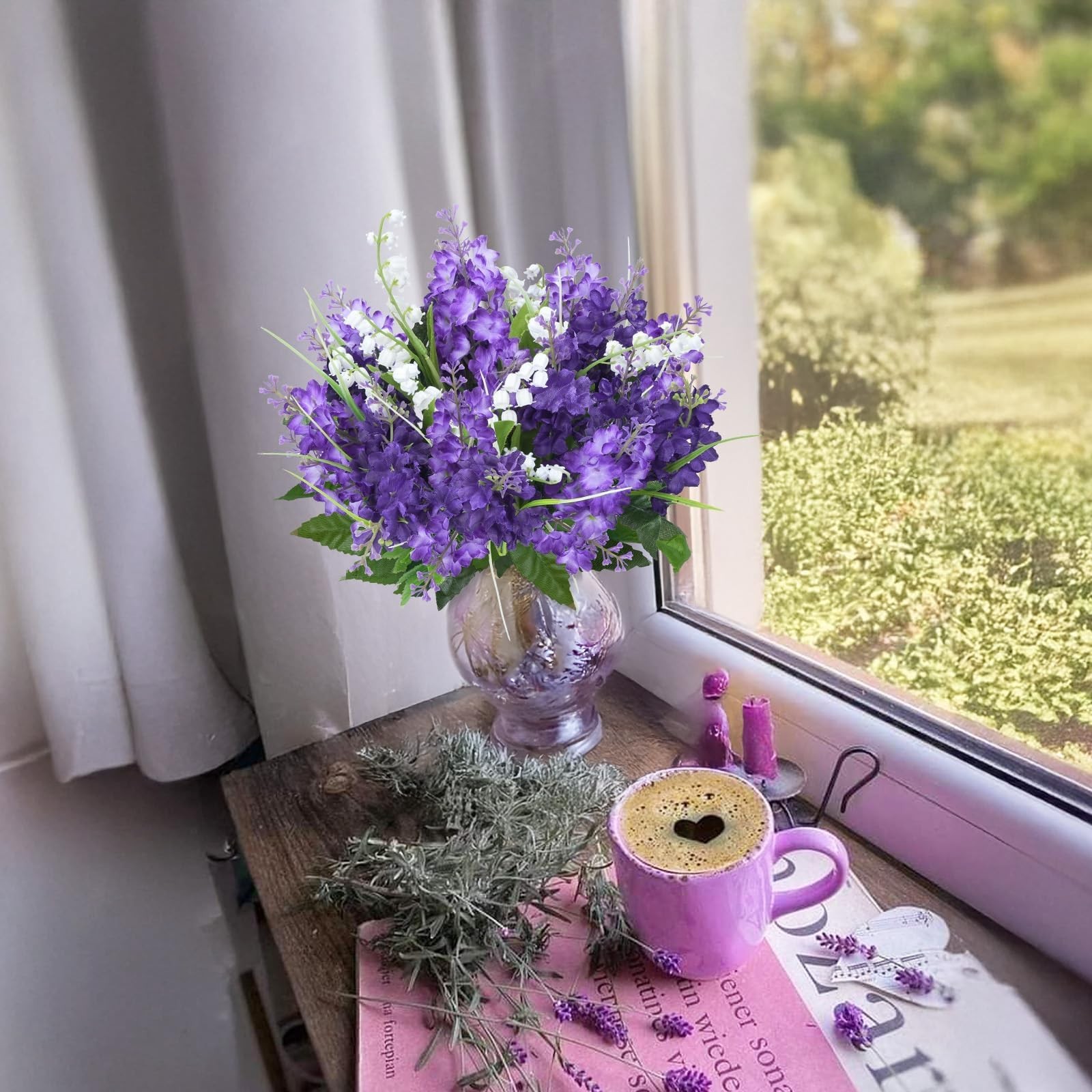 10Pcs Lilac Flowers Artificial Bouquet Fake Purple Flowers Faux Lilacs Mix Bu…