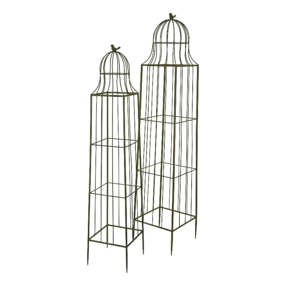 Bowery Hill Plant Trellis Set of 2 in Green Metal with Cage Design
