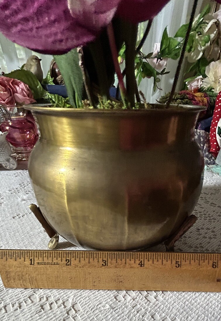 Artificial Orchids In Brass Urn With 3 Feet 20” Tall Darker Colors Due To Light