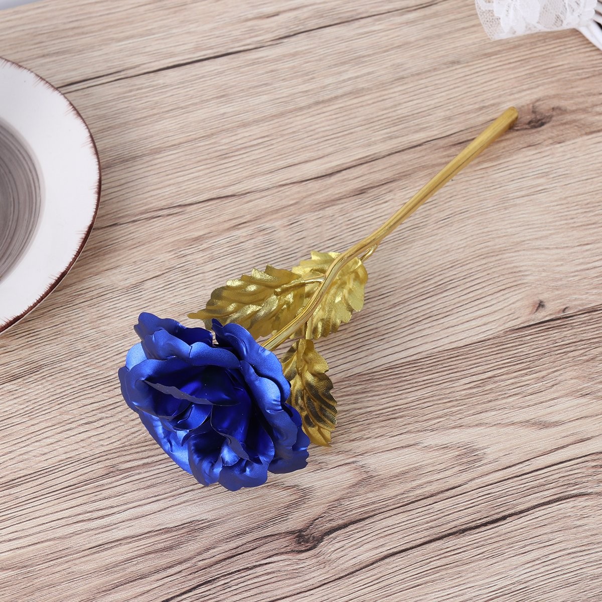 Golden Rose 24K Gold Foil Trim Artificial Rose Flower Long Stem with Love Sta…