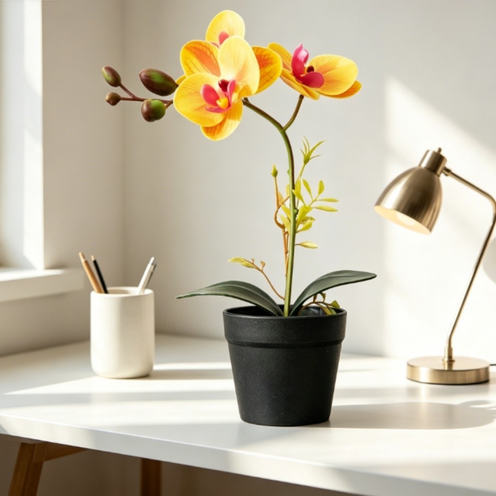 Silk Phalaenopsis Orchid Potted Plant 26cm for Contemporary Home Office