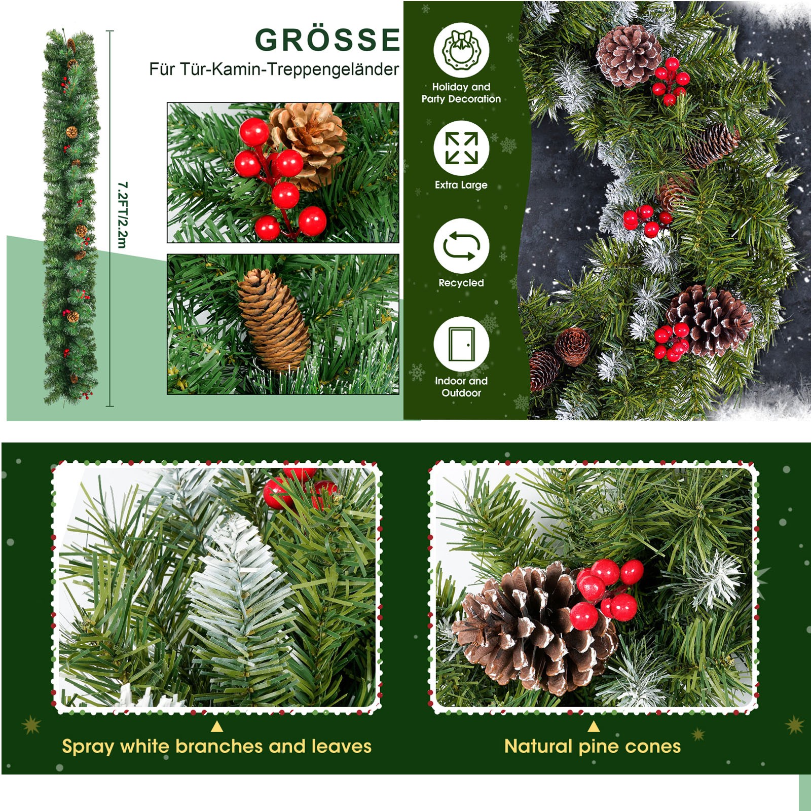 Christmas Vines & Wreaths Sprayed White PVC Pine for Xmas Decor Winter Decor