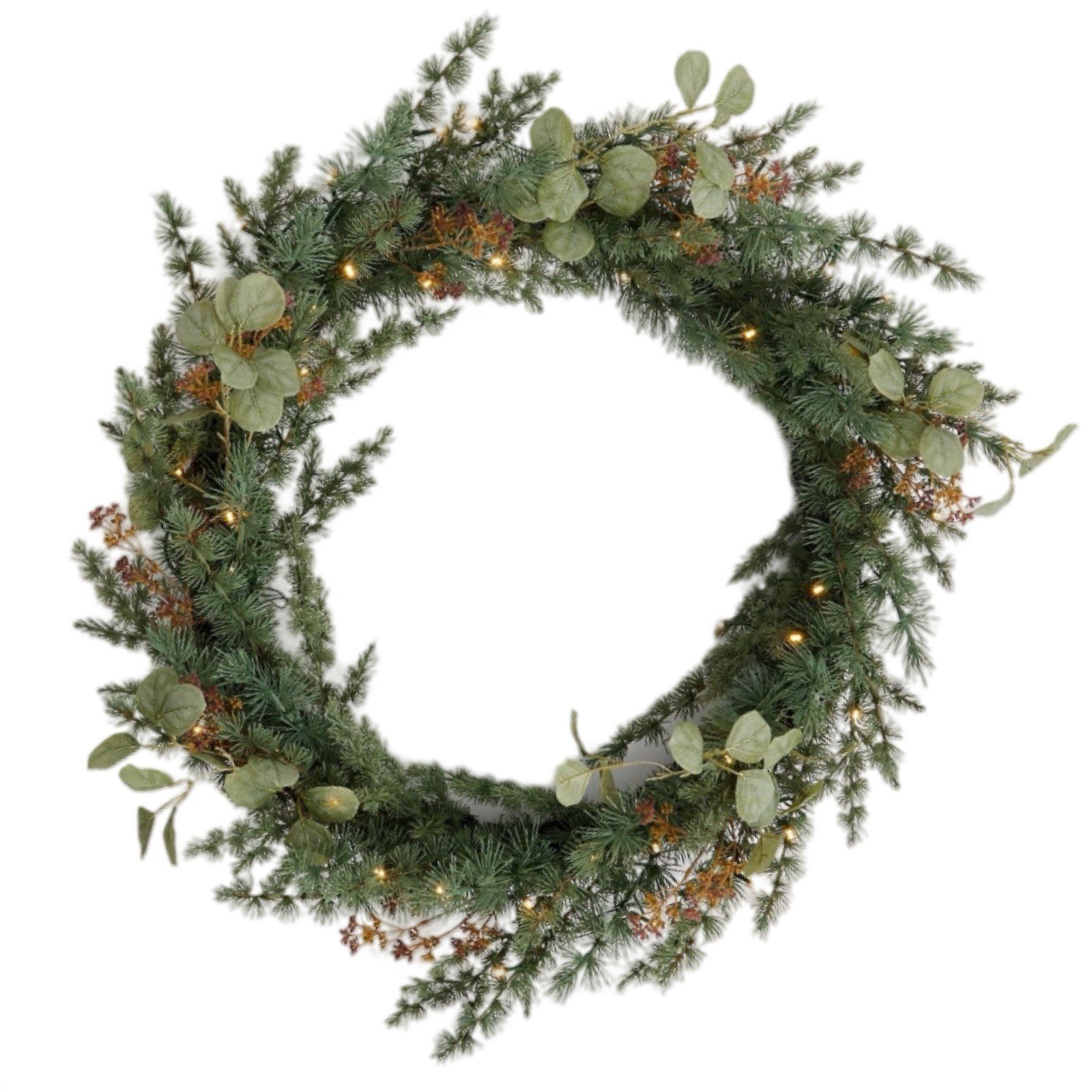 Pottery Barn Faux Silver Dollar Eucalyptus Wreath 33” Indoor Battery Operated