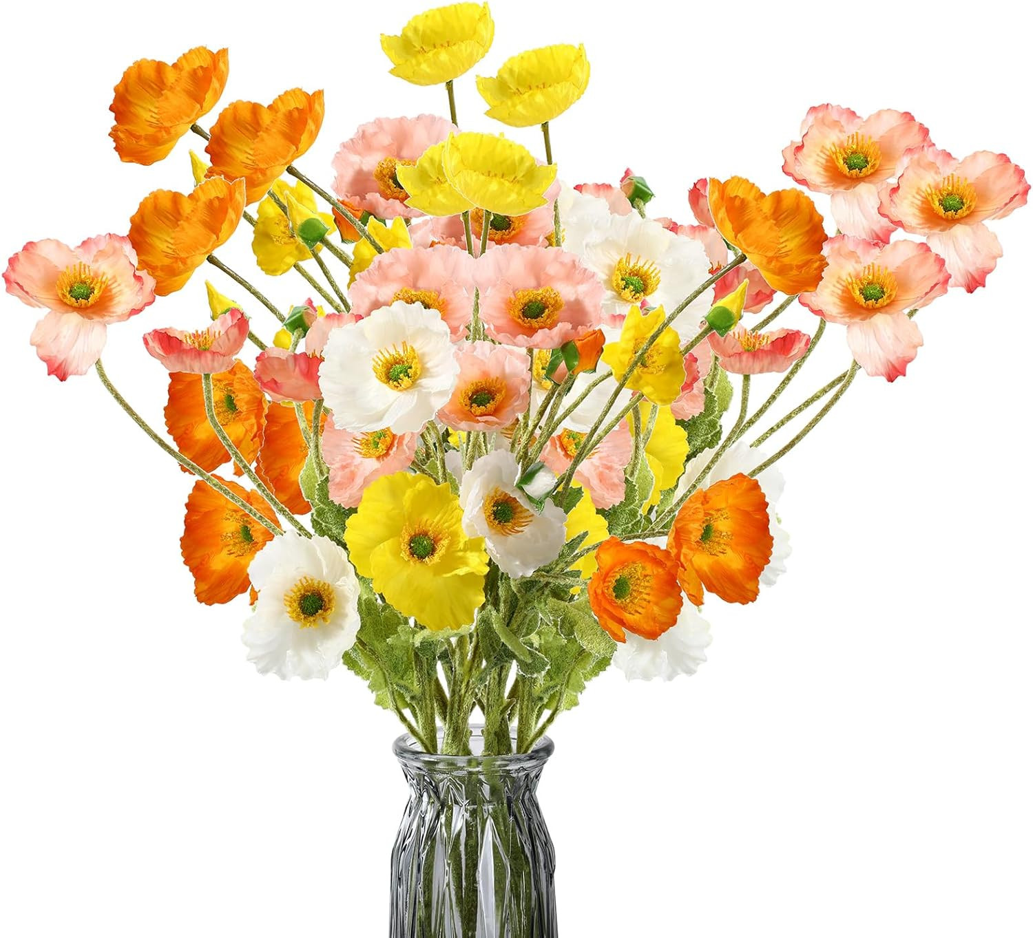 30 Pcs Silk Artificial Poppy Faux Poppy Spring Flowers for Home Kitchen Wedding