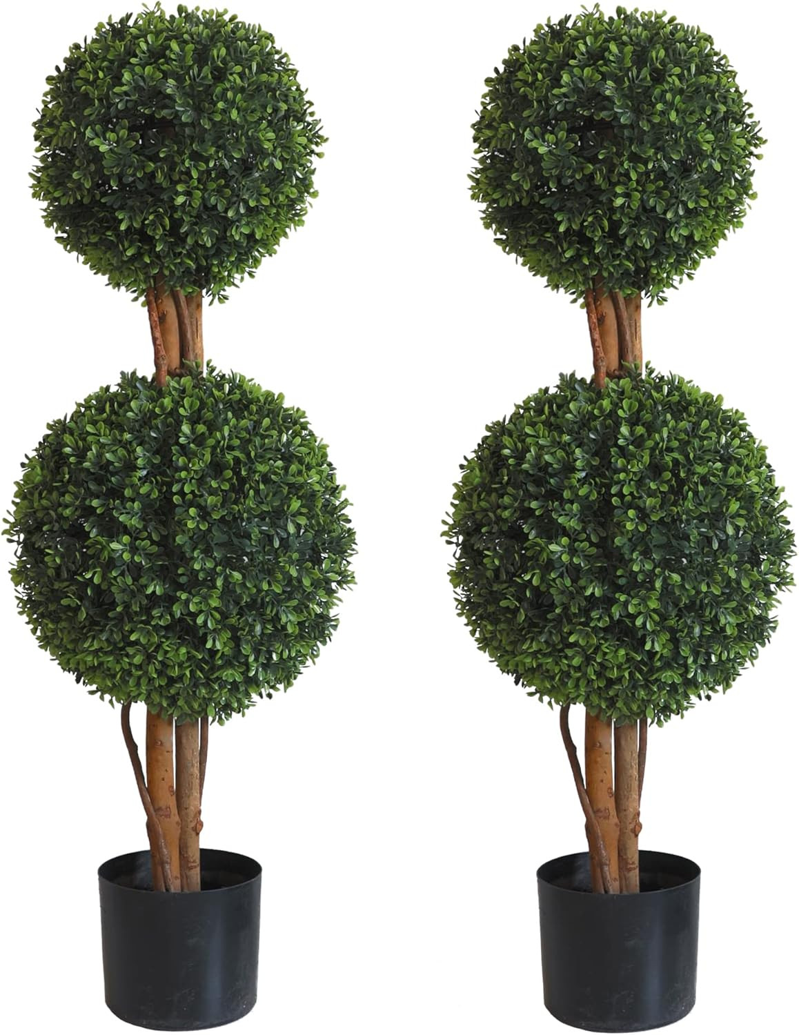 Set of 2 3Ft Lifelike Boxwood Double Ball Topiary Trees for Home & Garden