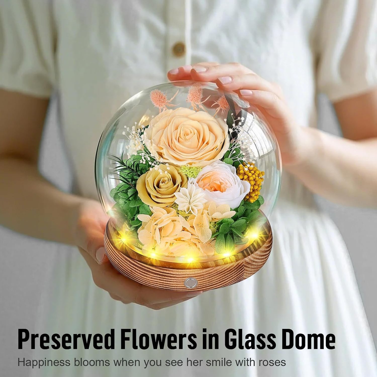 Eternal Rose Gift for Women, Preserved Real Forever Rose Flowers in Glass Dome