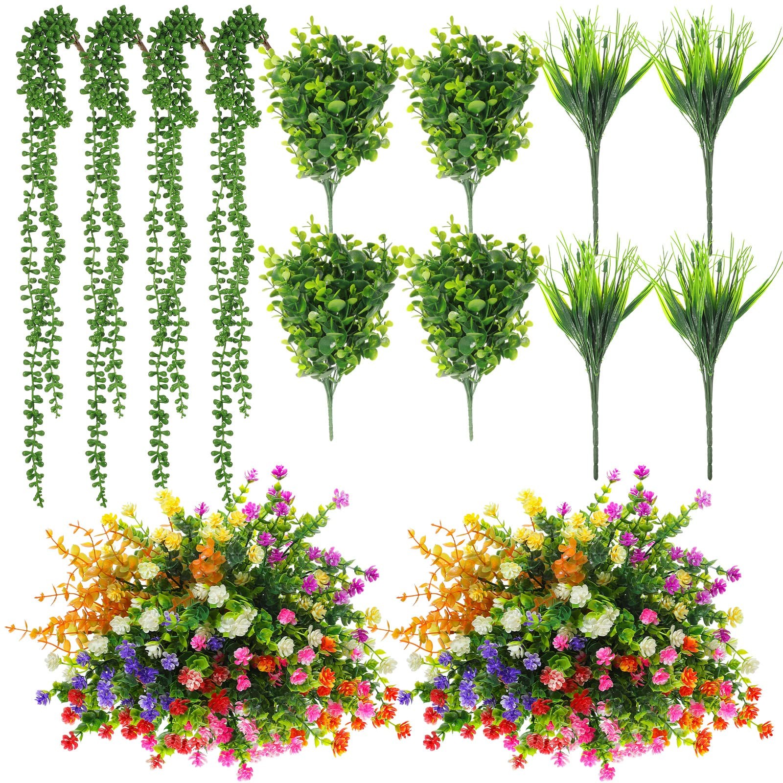 32 Pcs Artificial Plants and Flowers for Outside Hanging Fake Plants Faux Out…