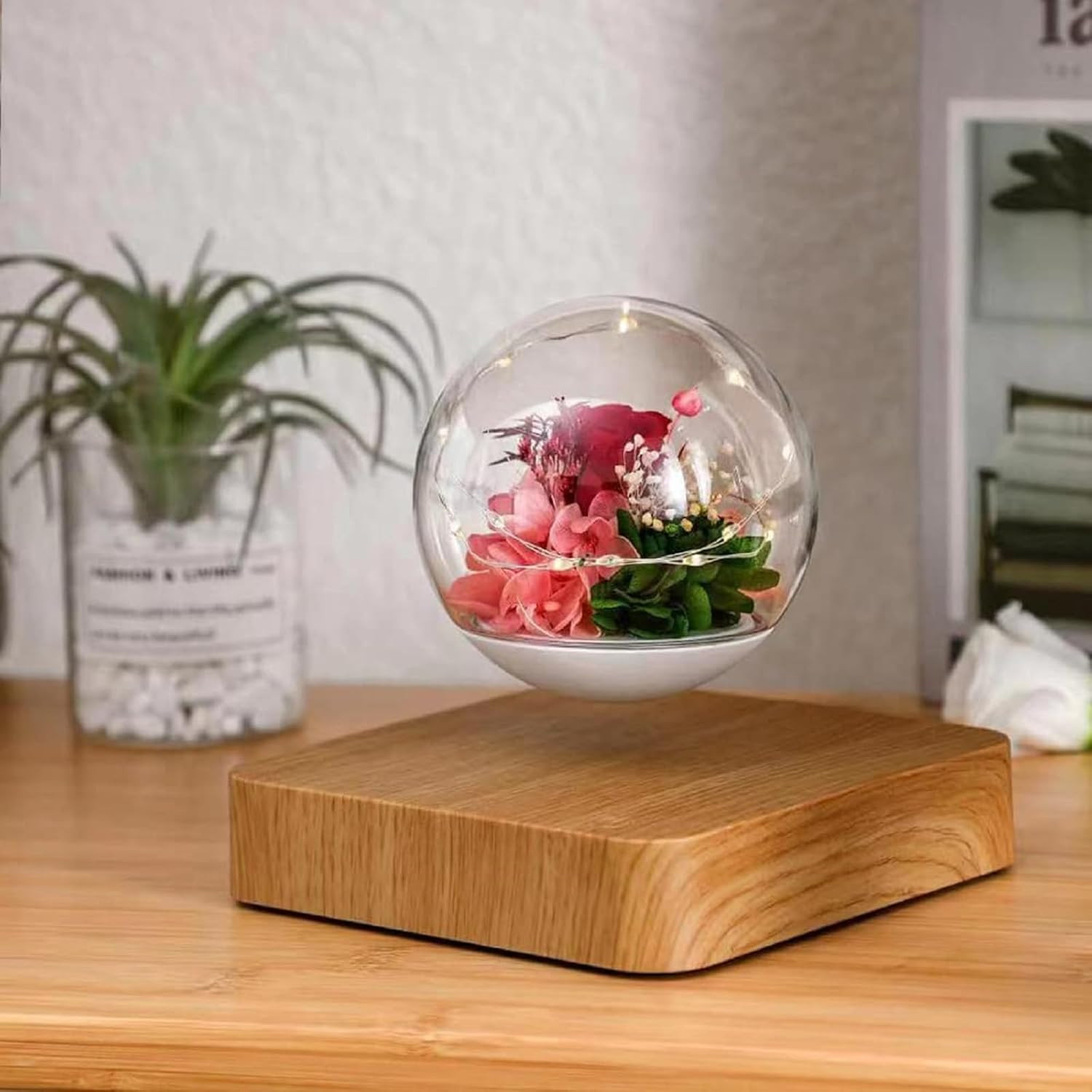 Magnetic Levitating Flower, Forever Flowers Real Eternal Roses, Levitation LED L