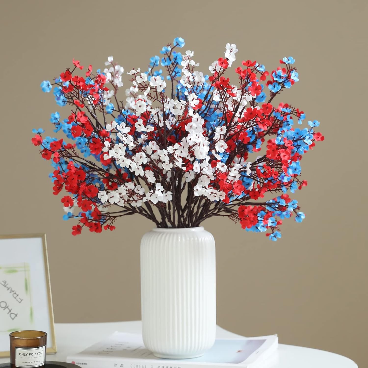 15 Pcs Red Blue White Artificial Flowers Patriotic Table Centerpieces Decoration