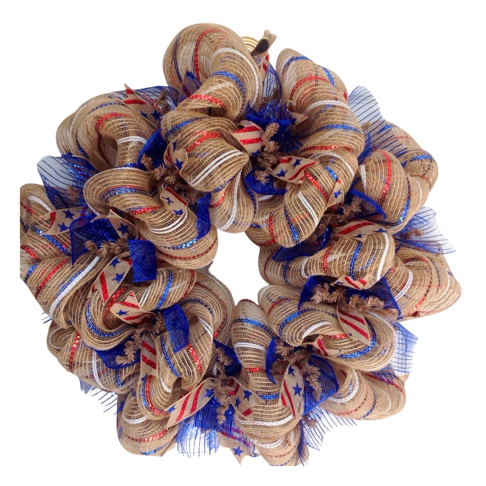 Burlap Striped Patriotic Ribbon Wreath Handmade Deco Mesh