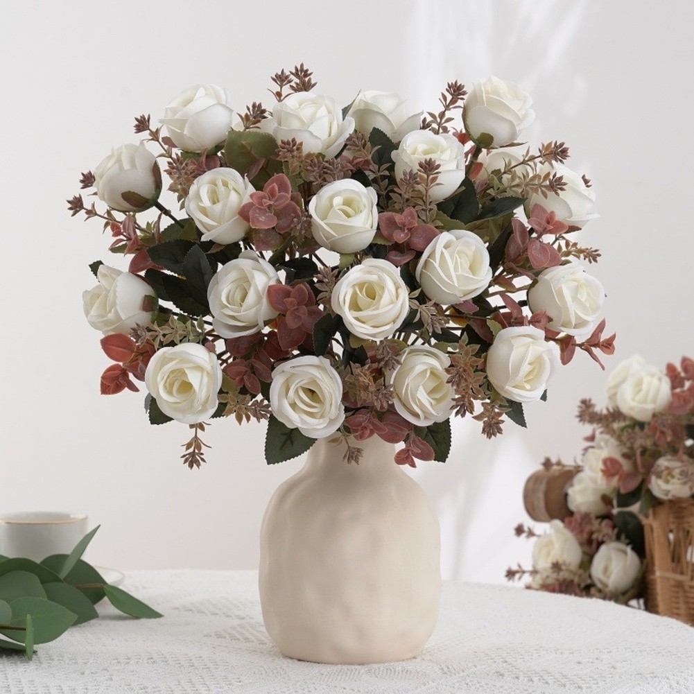 Silk Rose Bouquet Artificial European Style for Bedroom Living Room Decor
