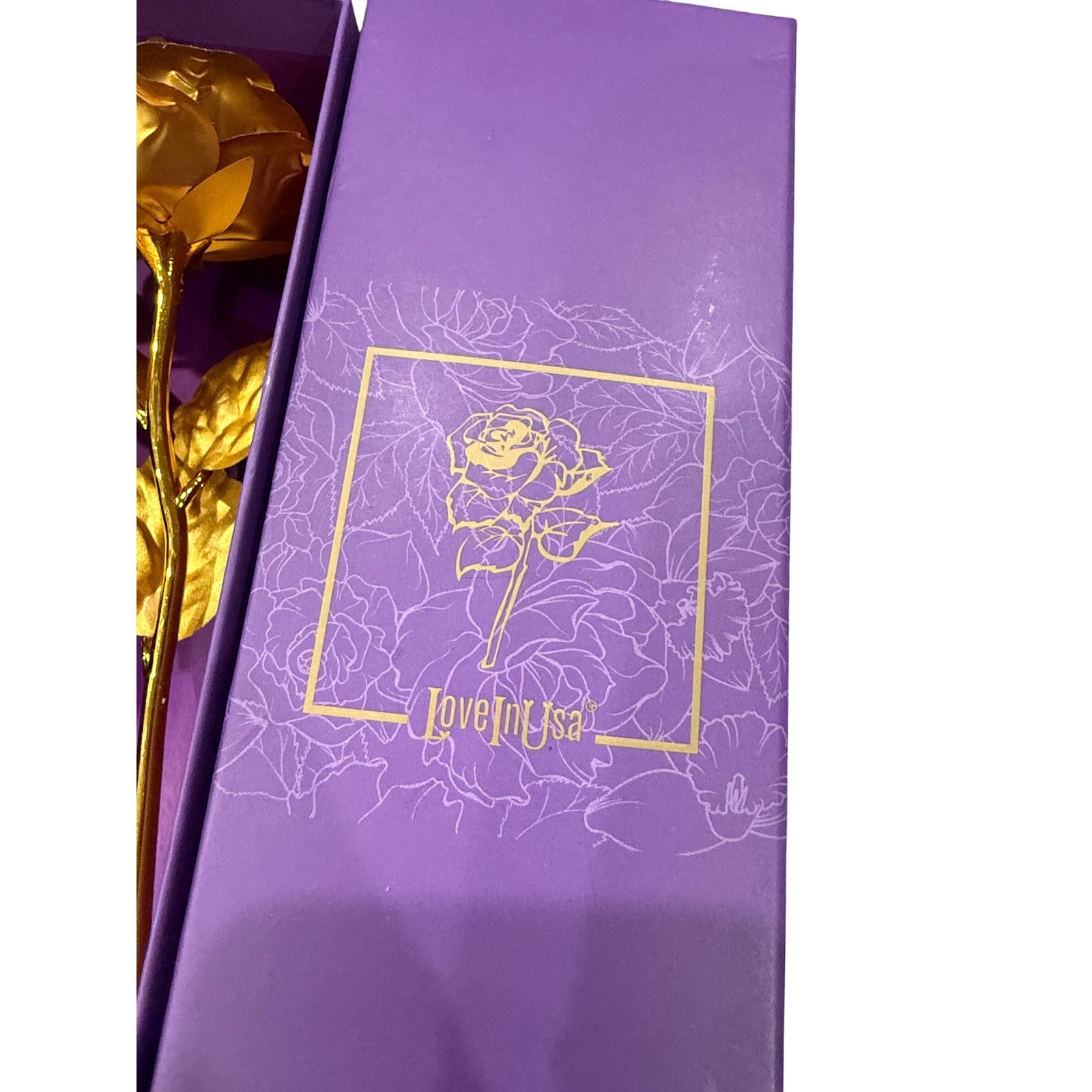 LoveInUSA 24K Artificial Gold Rose Metallic Flower with Purple Gift Box Decor
