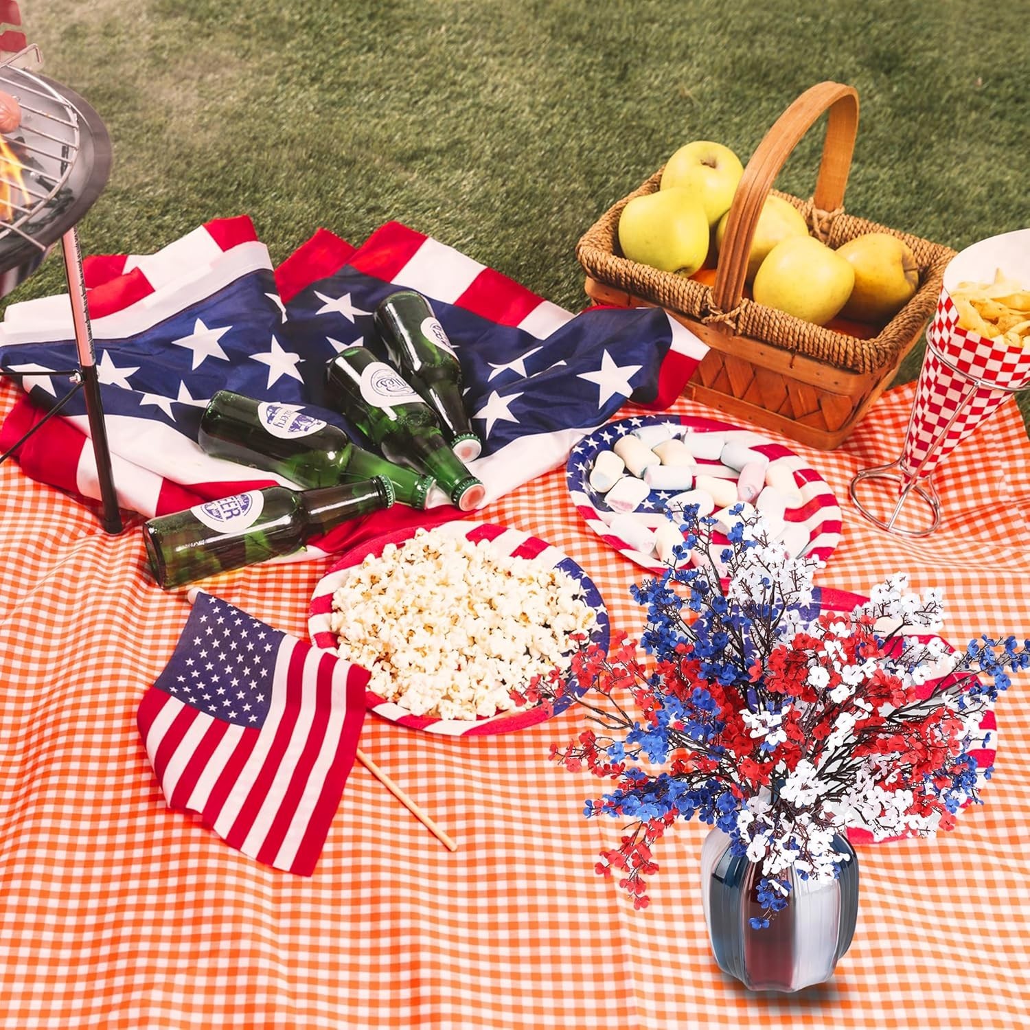 Artificial Flowers 6 Bundle Red White Blue Silk Patriotic Decor 19.7 Inch