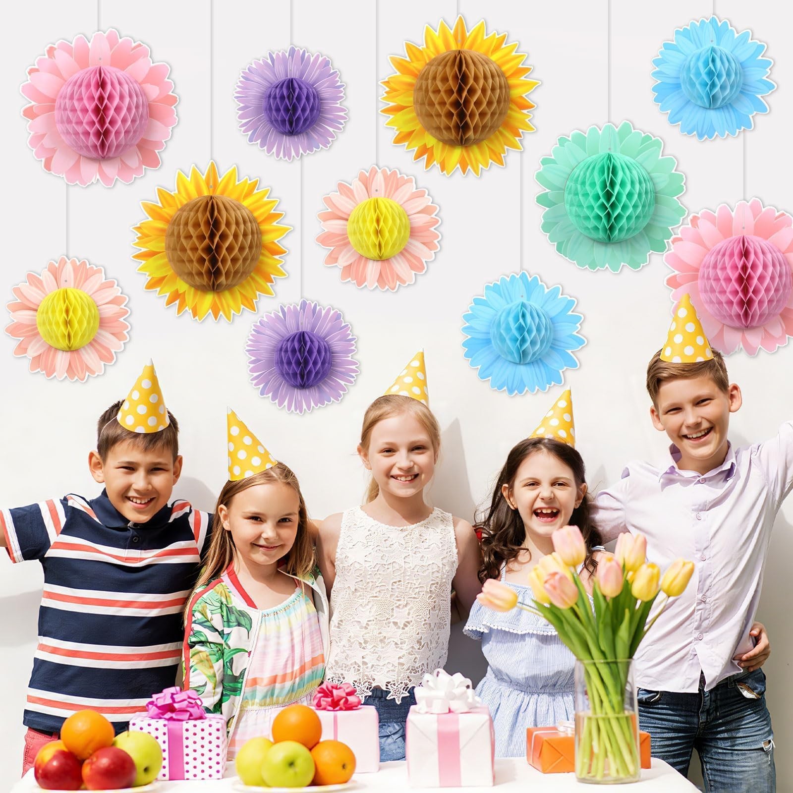 Flower Party Decorations Giant Hanging Paper Sun Flowers Honeycomb 18 PCS