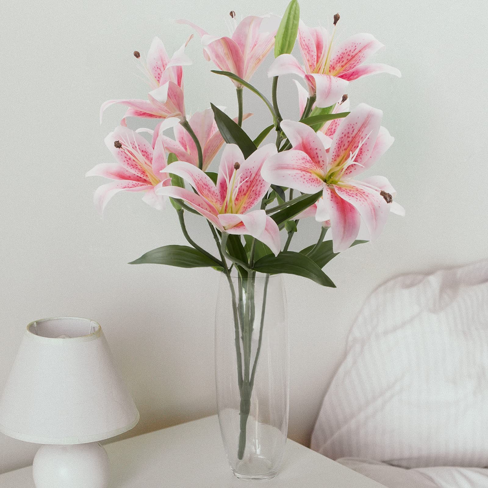 12 Artifical Lily Flowers with 9 Heads Full Bloom Lily & 3 Buds, Long Stem Ar…