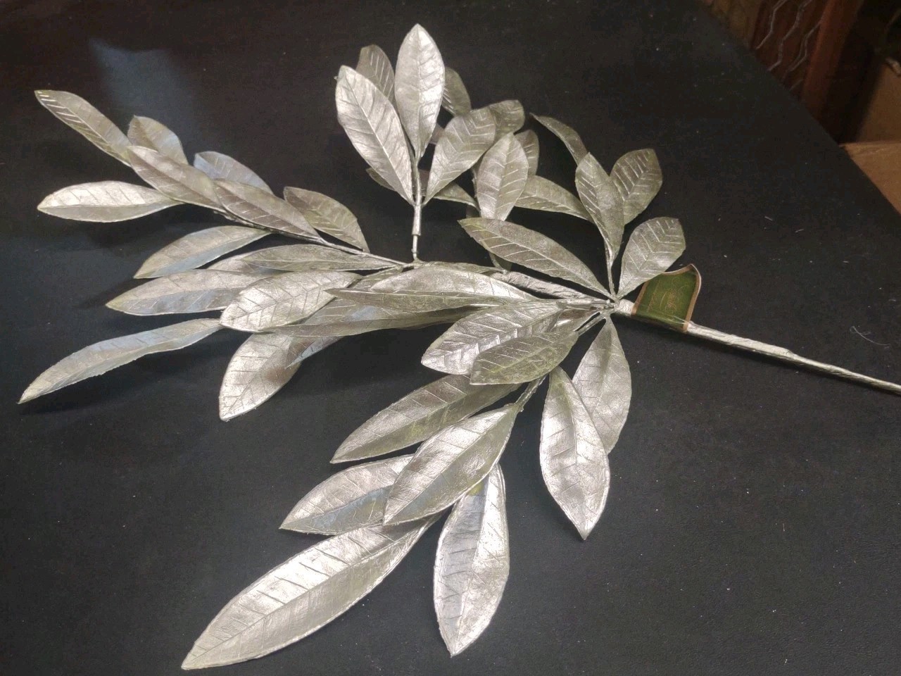 Set of 2 Plastic Bay Tree Branches 23″ Metallic Silver Floral Foliage Leaf Stems