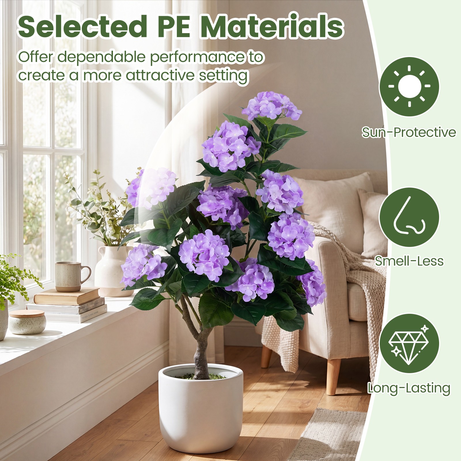 2-Pack Artificial Hydrangea Tree, 43.5″ Faux Flower Plants with 11 Blooms&Trunk