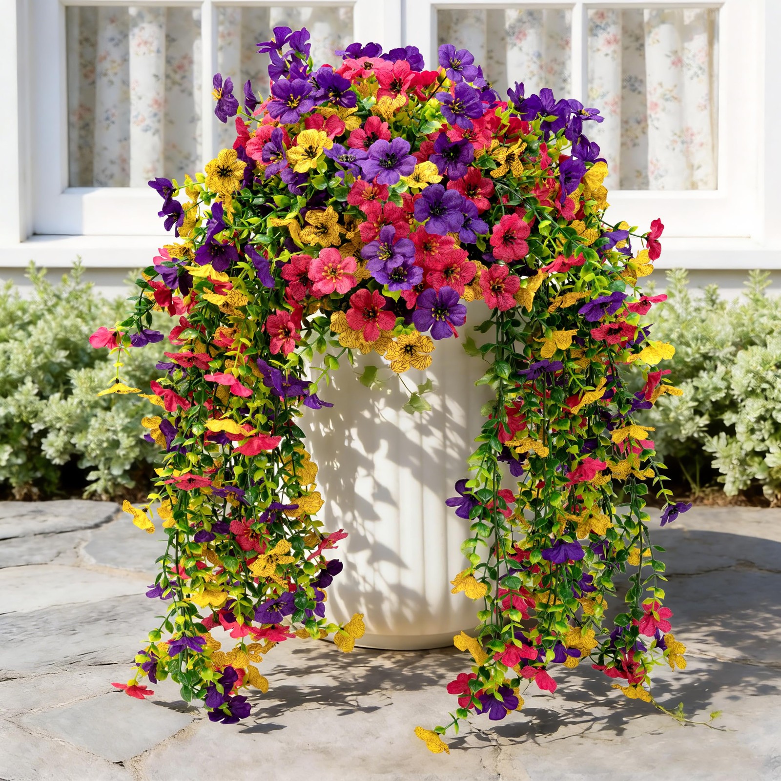 Artificial Hanging Flowers for Outdoors Faux Plants, 2PCS Artificial Outdoor …