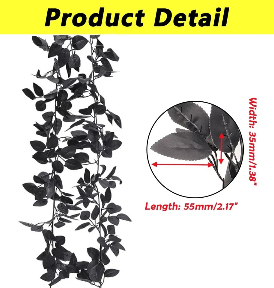 2 Packs 11Ft Artificial Black Rose Leaves Fake Vine for Home, Halloween, Rest…
