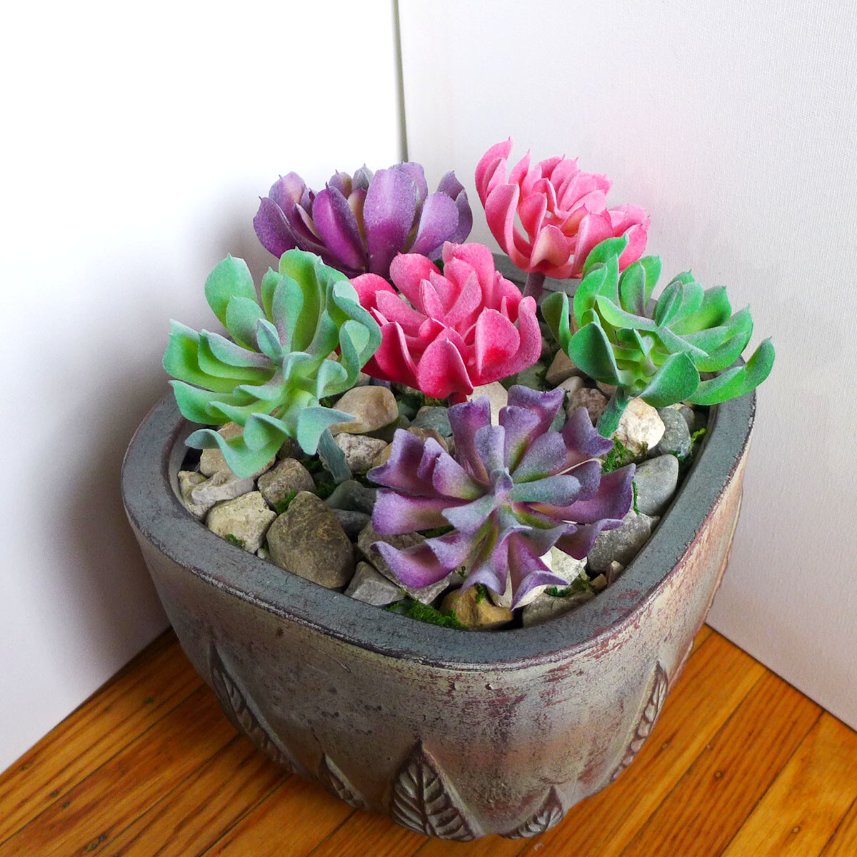 Set of 6 Pcs Mix Colors Artificial Plants Flocking Succulents (#83)