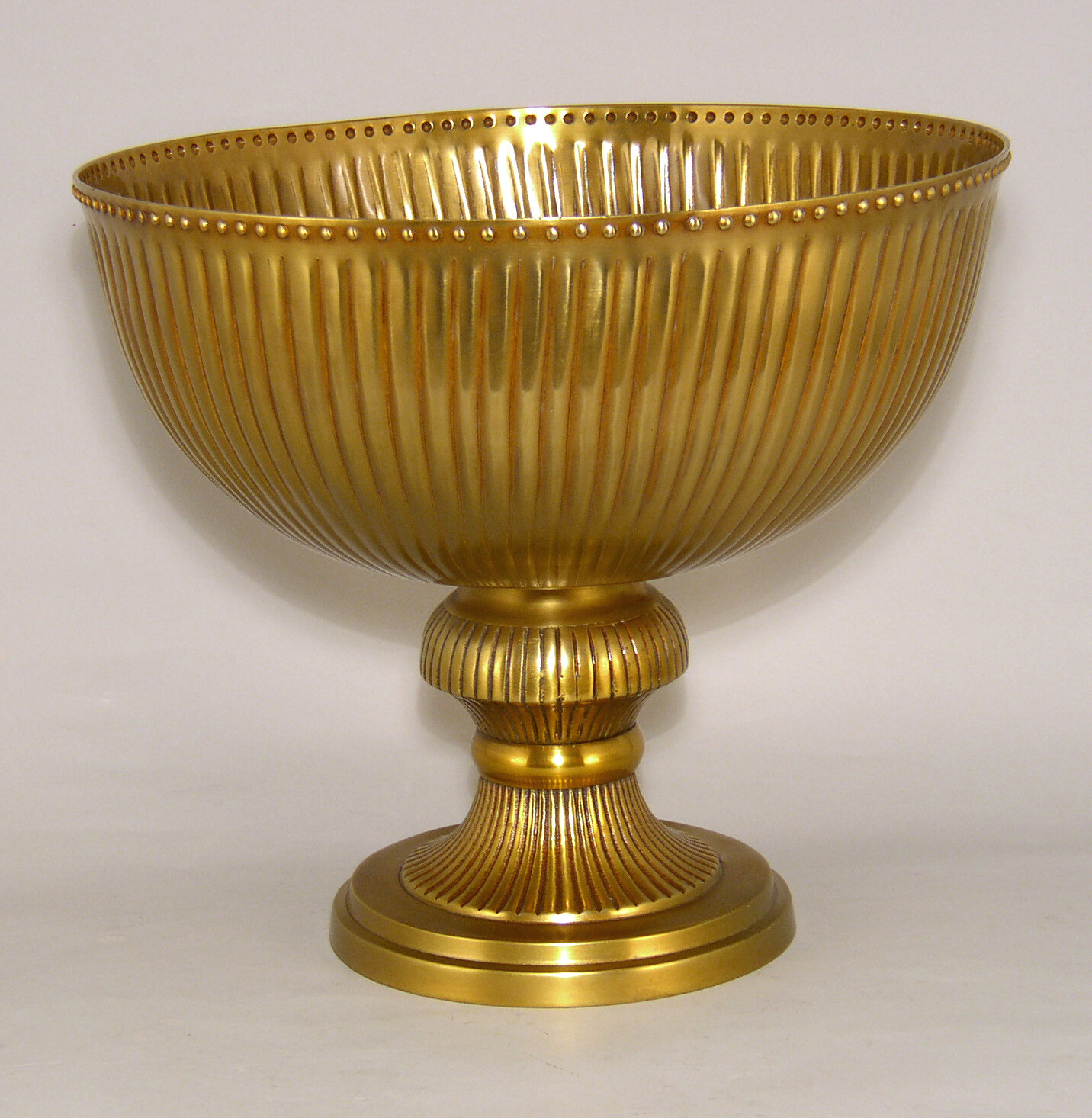 Compote Bowl 12″D 11″Hi Gold Finish Aluminum Fluted Pedestal Base FREE SHIPPING
