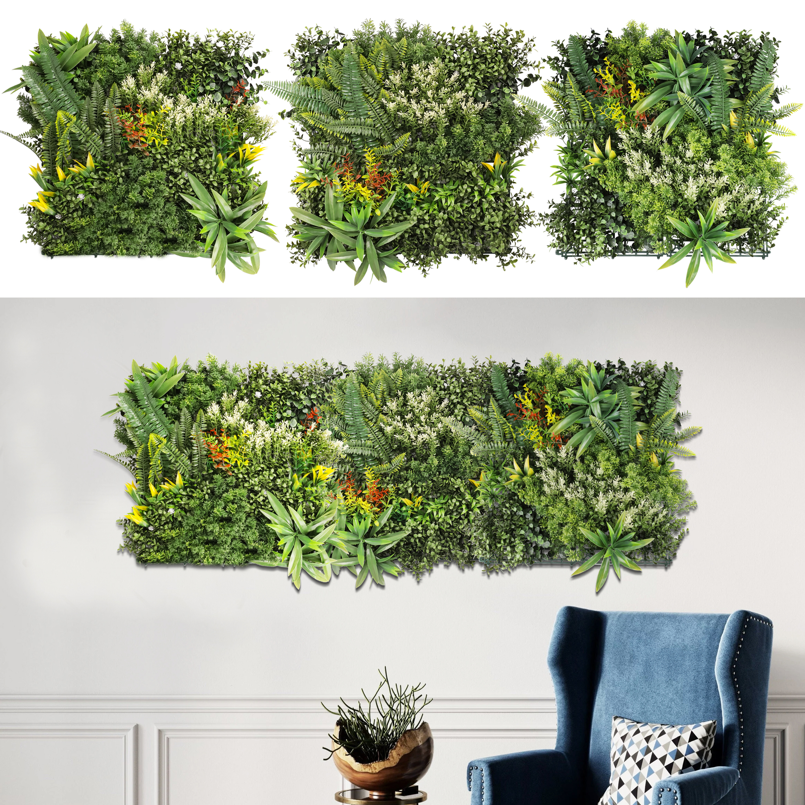 3Packs 20″x20″ Artificial Ivy Hedges Mat Faux Greenery for Indoor Outdoor Decor