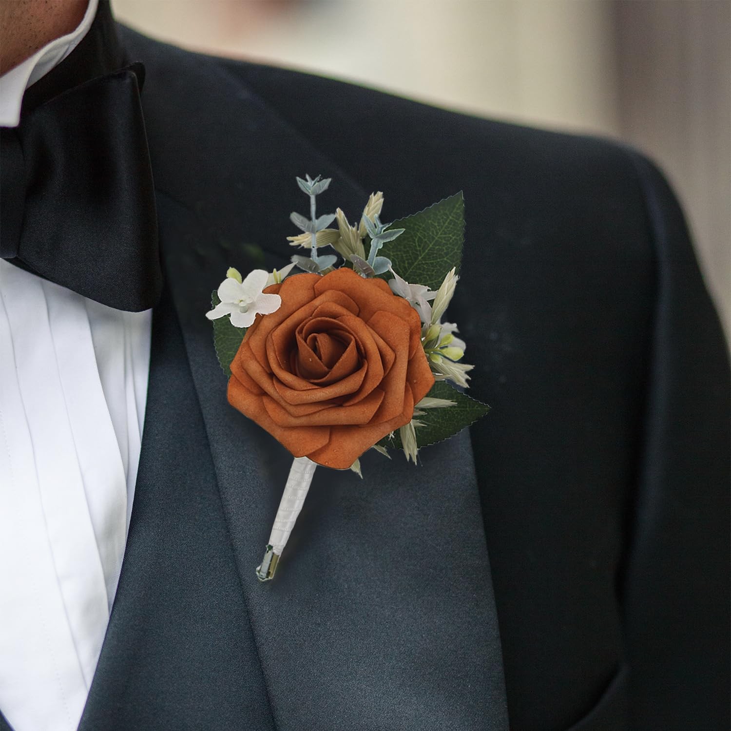 6Pcs Burnt Orange Boutonniere for Men Fall Wedding Groom Rusitc Terracotta Gr…