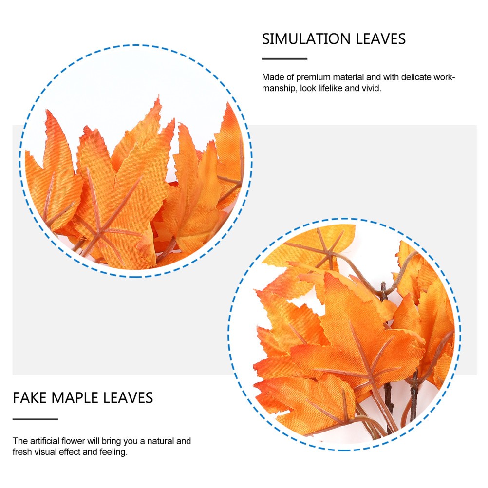 4Pcs Decorative Maple Leaves Orange Faux Branches for Office and Home Display