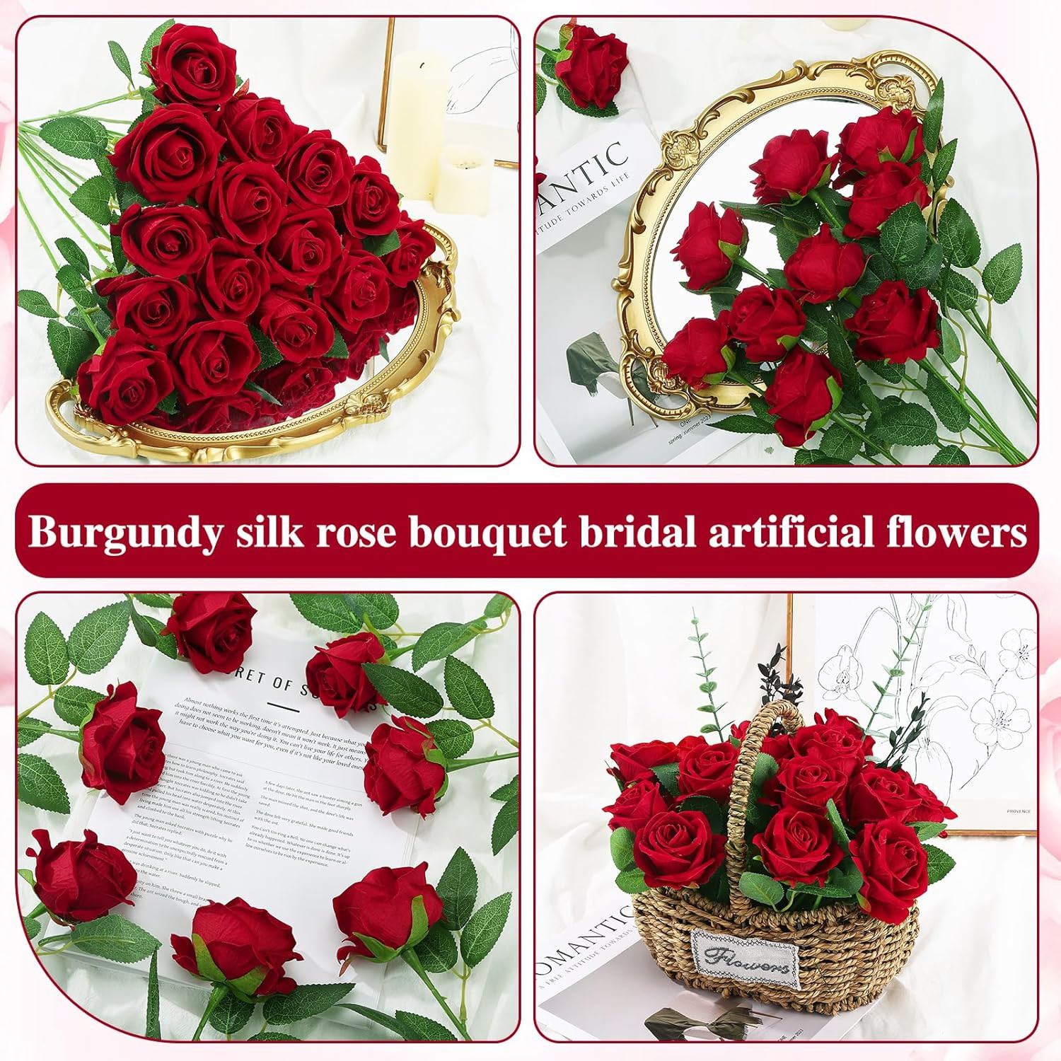 150 Pcs Silk Roses – Crimson Burgundy Long Stem Flowers for Weddings & Decor