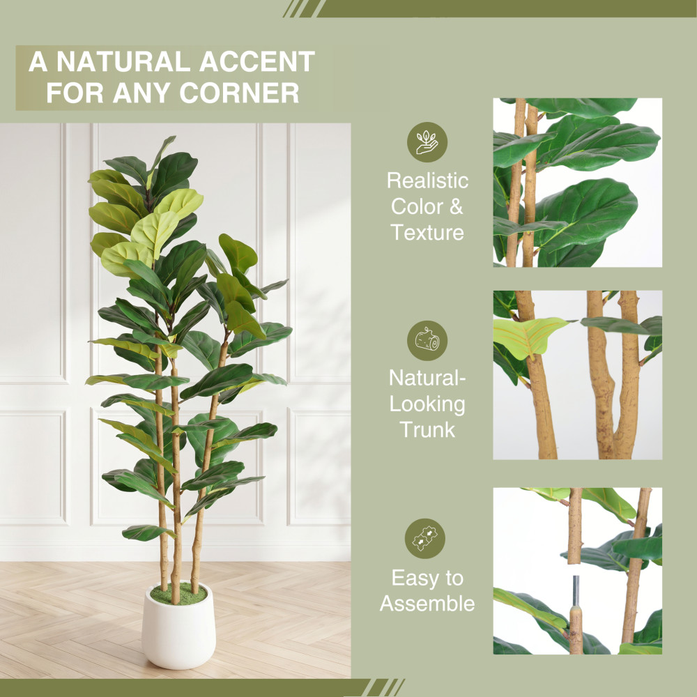 Artificial Fiddle Leaf Fig Tree 5.2ft Faux Plant With White Pot Indoor