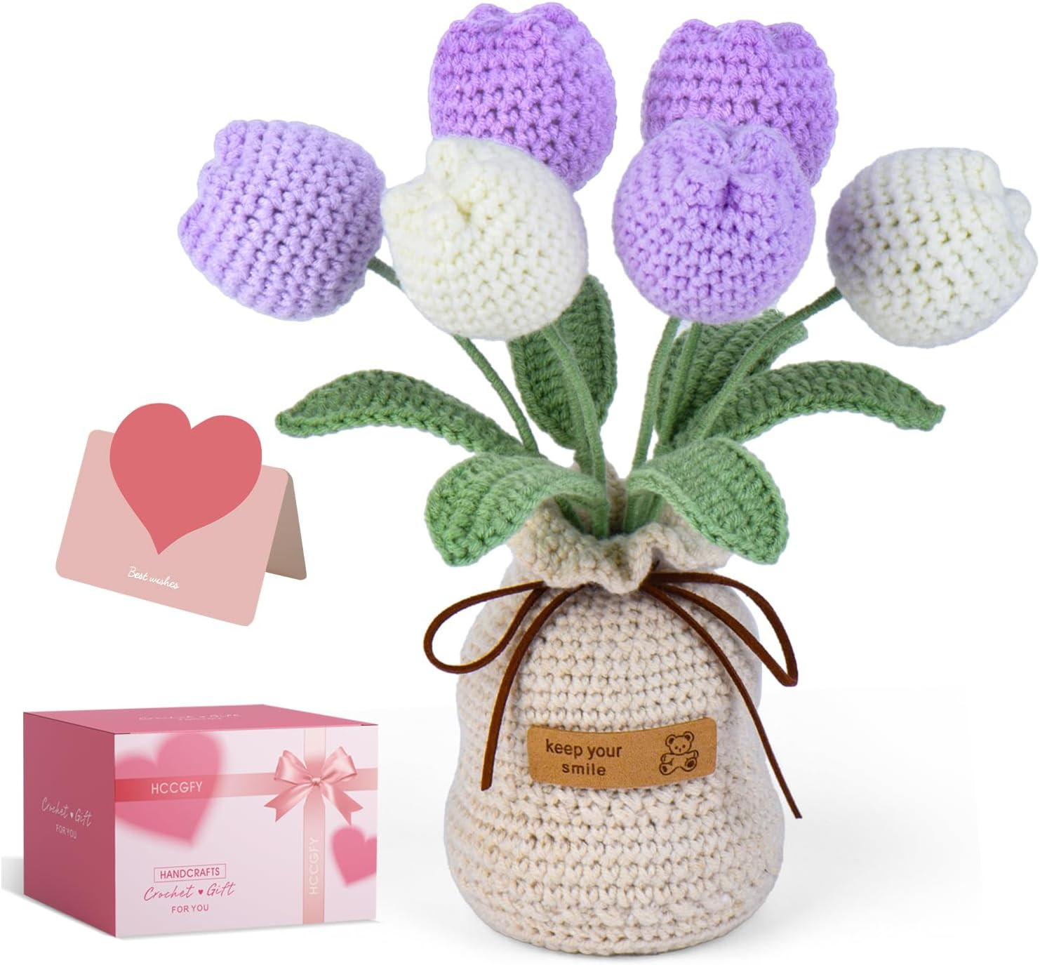 9″ Purple Crochet Tulip Bouquet in Vase – Forever Fresh Home Decor