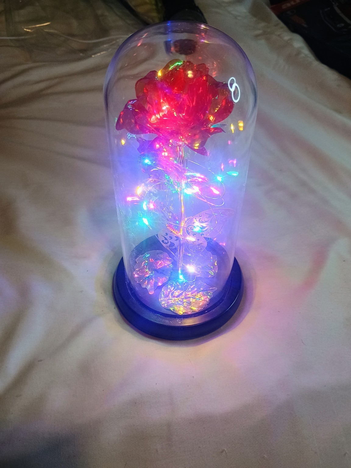 Lighted Rose in Glass Dome LED Eternal Flower Decor