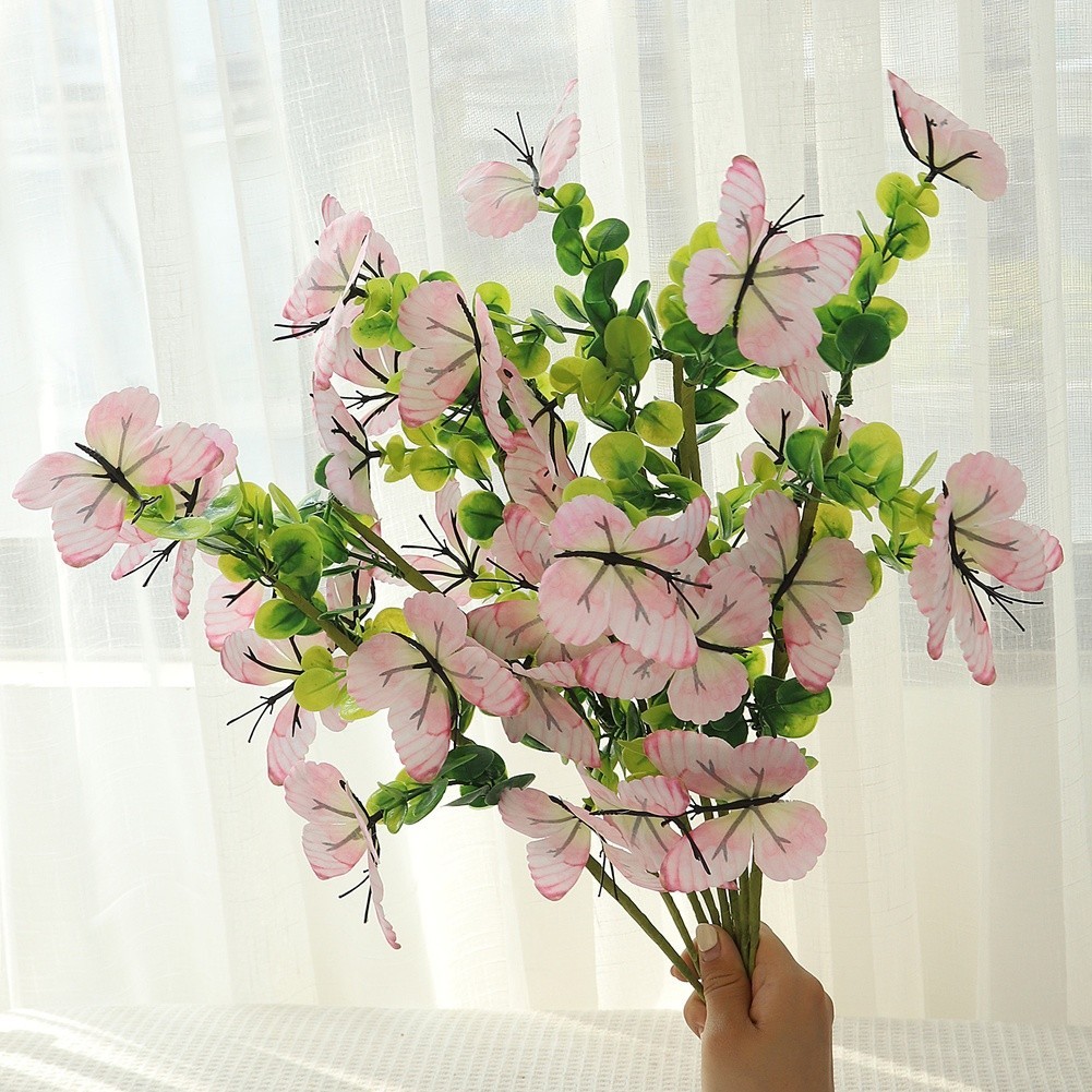 Eucalyptus Style Artificial Flower Branch with Butterflies 56cm Height