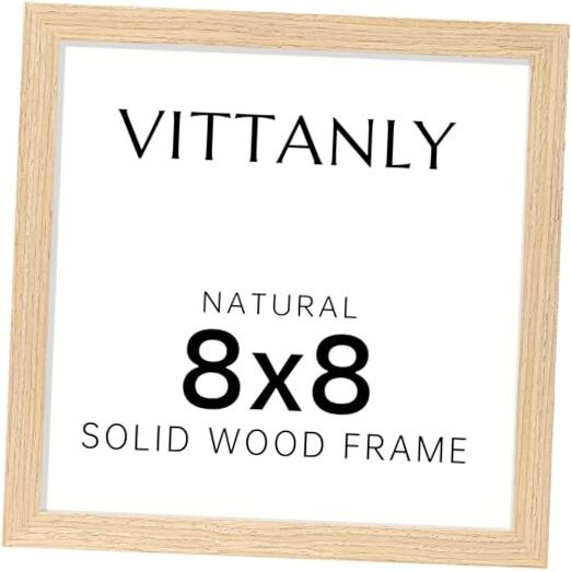 Picture Frame, Solid Wood Frame with Plexiglass, Includes 4×4 Mat, 8×8 Natural