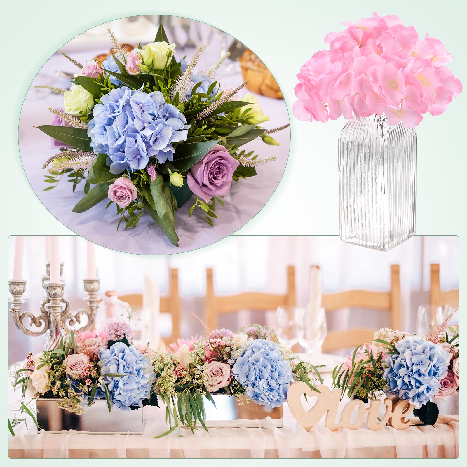 40-Pack Silk Hydrangea Flowers for Home Decor [Gradient Dark Pink]