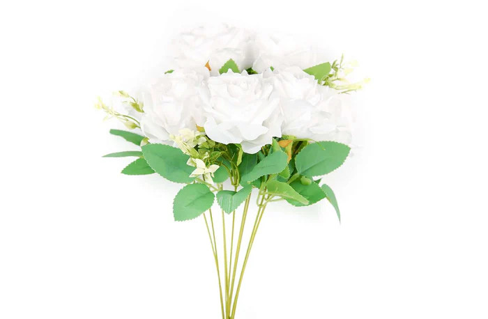 86 Real Touch White Artificial Rose Flower Bouquet, Silk Long Stem