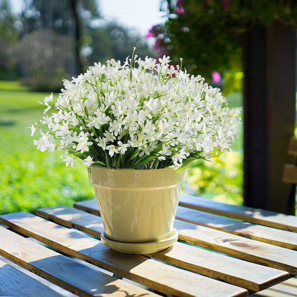 14 In. White 6 Bundles Artificial Daffodils Other Flowers, Fake Greenery UV Resi