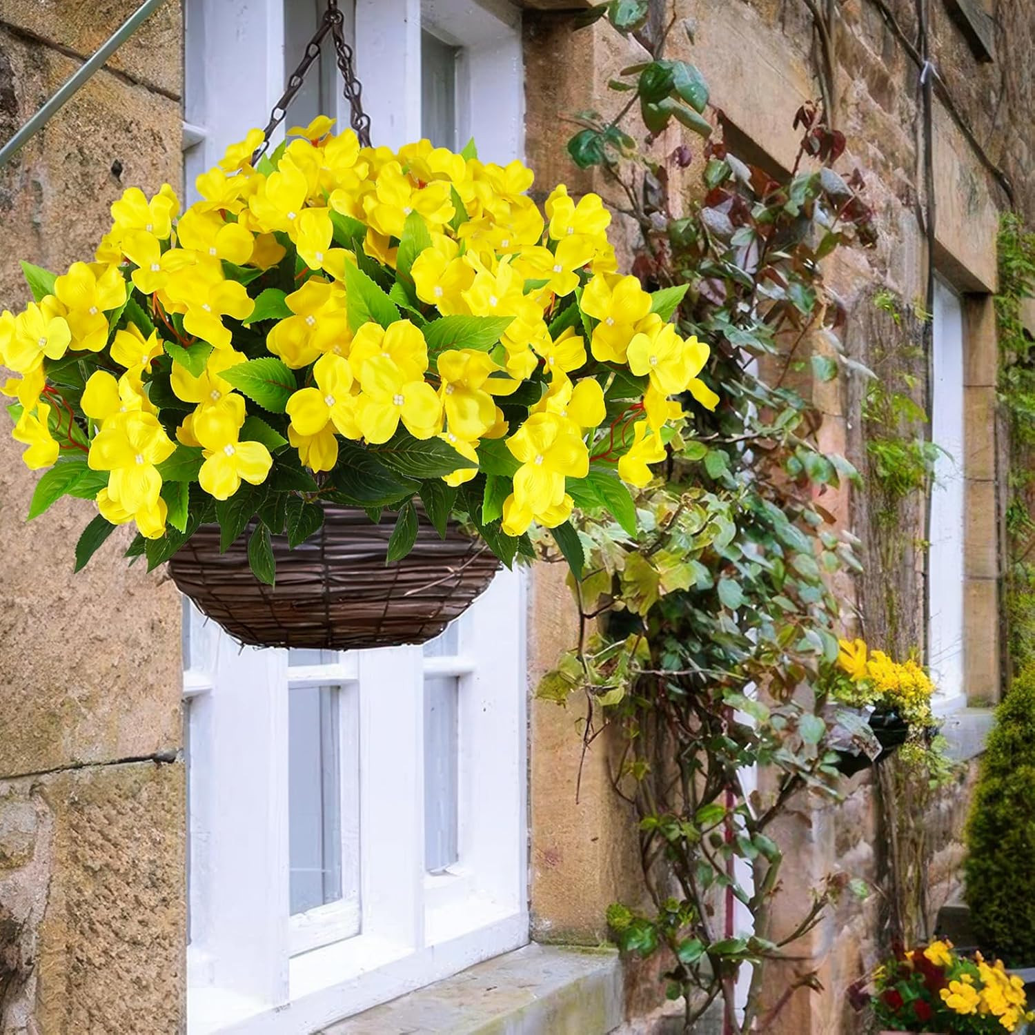 4 Pcs Artificial Impatiens Flowers for Outdoors Silk Impatiens Flowers Yellow