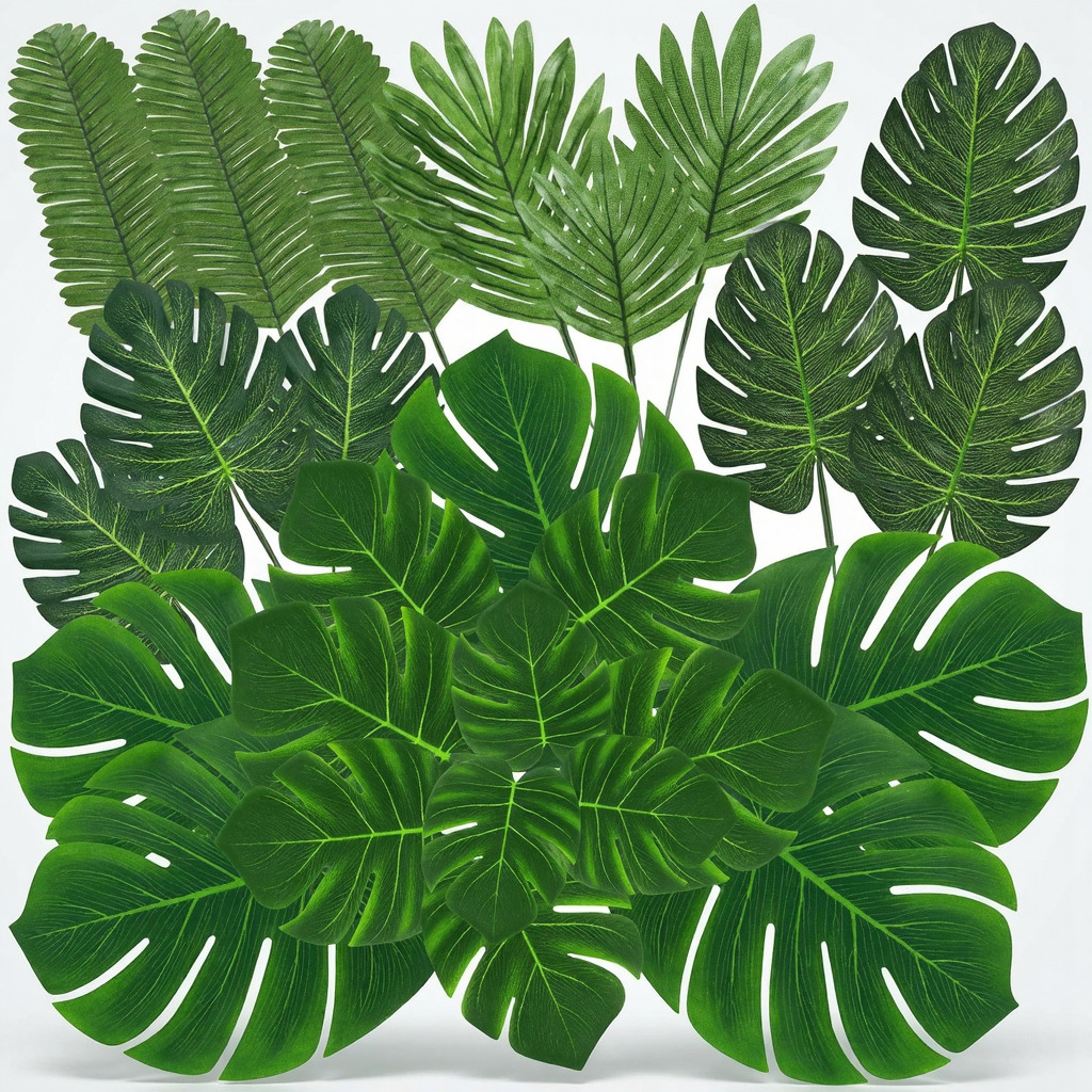 100 Pcs Tropical Faux Palm Leaves Party Decorations Table Decor