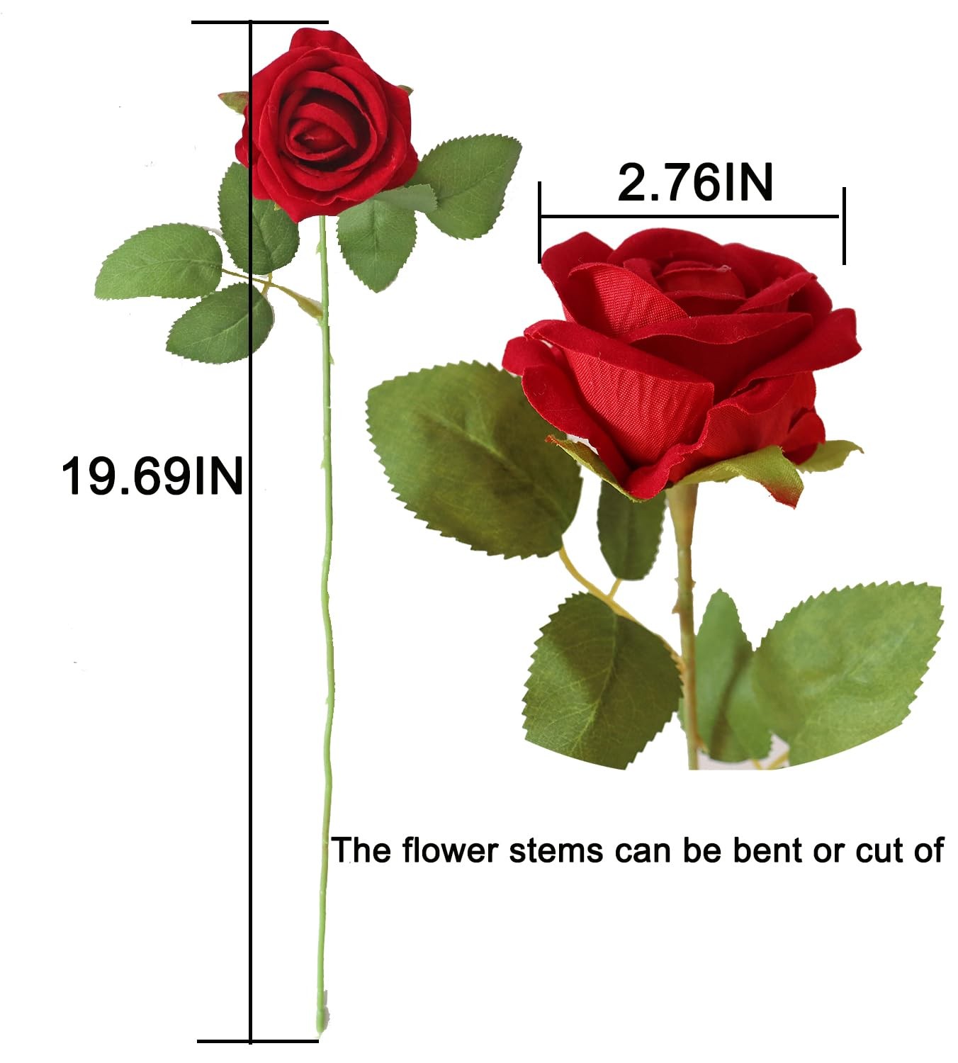 Red Roses Artificial Flowers Burgundy with Long Stem Home Wedding Centerpiece