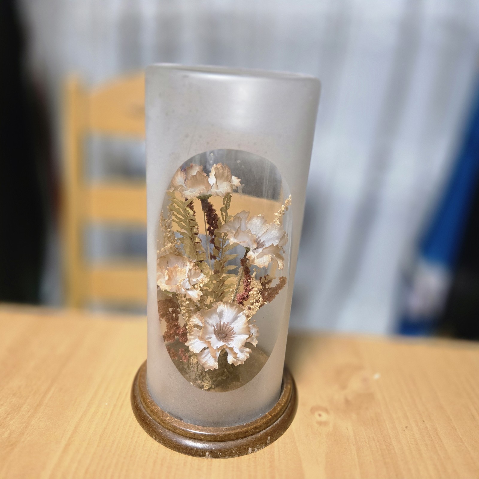 Vintage 1970s terrarium cloche with faux flowers retro decor