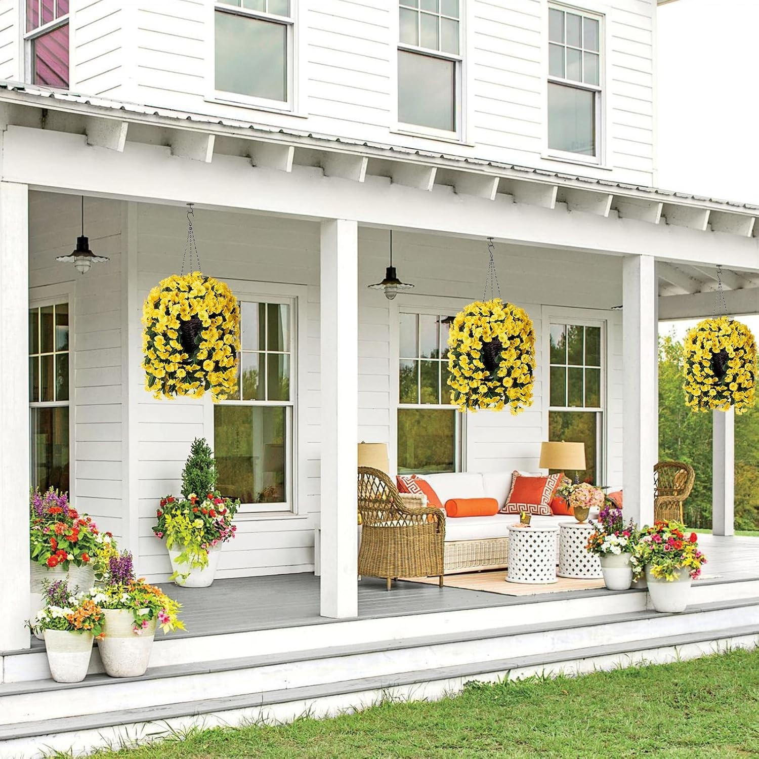 Yellow Morning Glory Hanging Flowers Basket