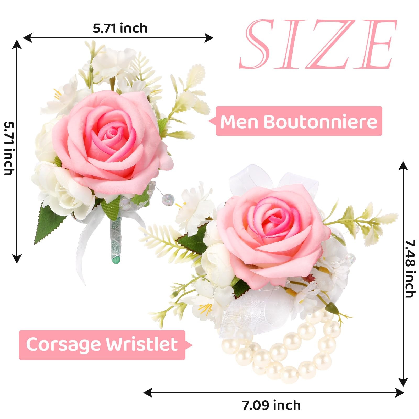 1 Set Wrist Corsage Boutonniere Set Artificial Rose Pink Wedding Prom Party