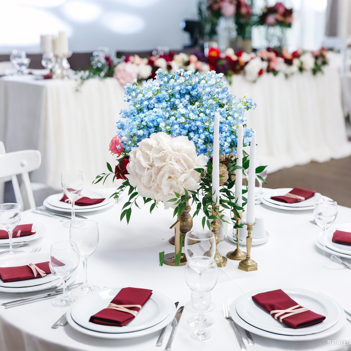 18Pcs Blue Babys Breath Artificial Flowers Gypsophila Bouquet Wedding Decor