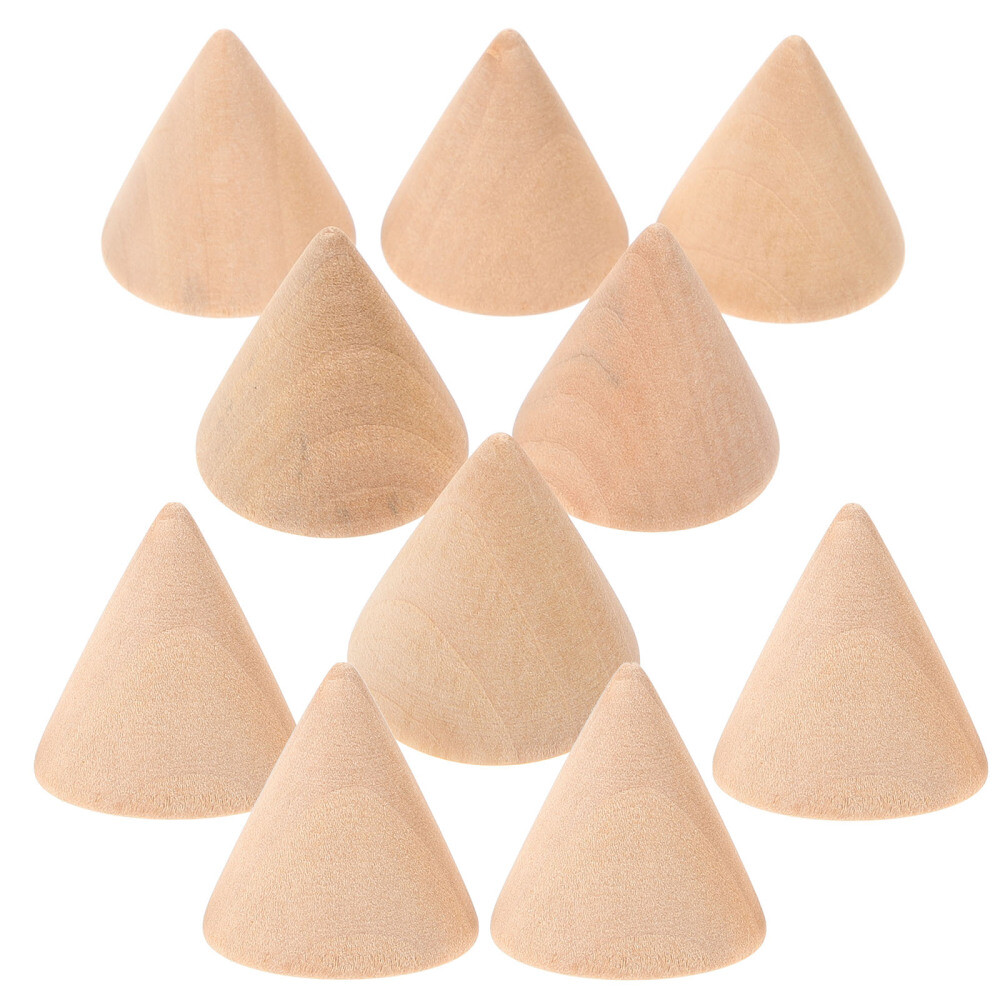 10pcs Miniature Wood Cone Wooden Geometric Shapes Unfinished Cones Crafts