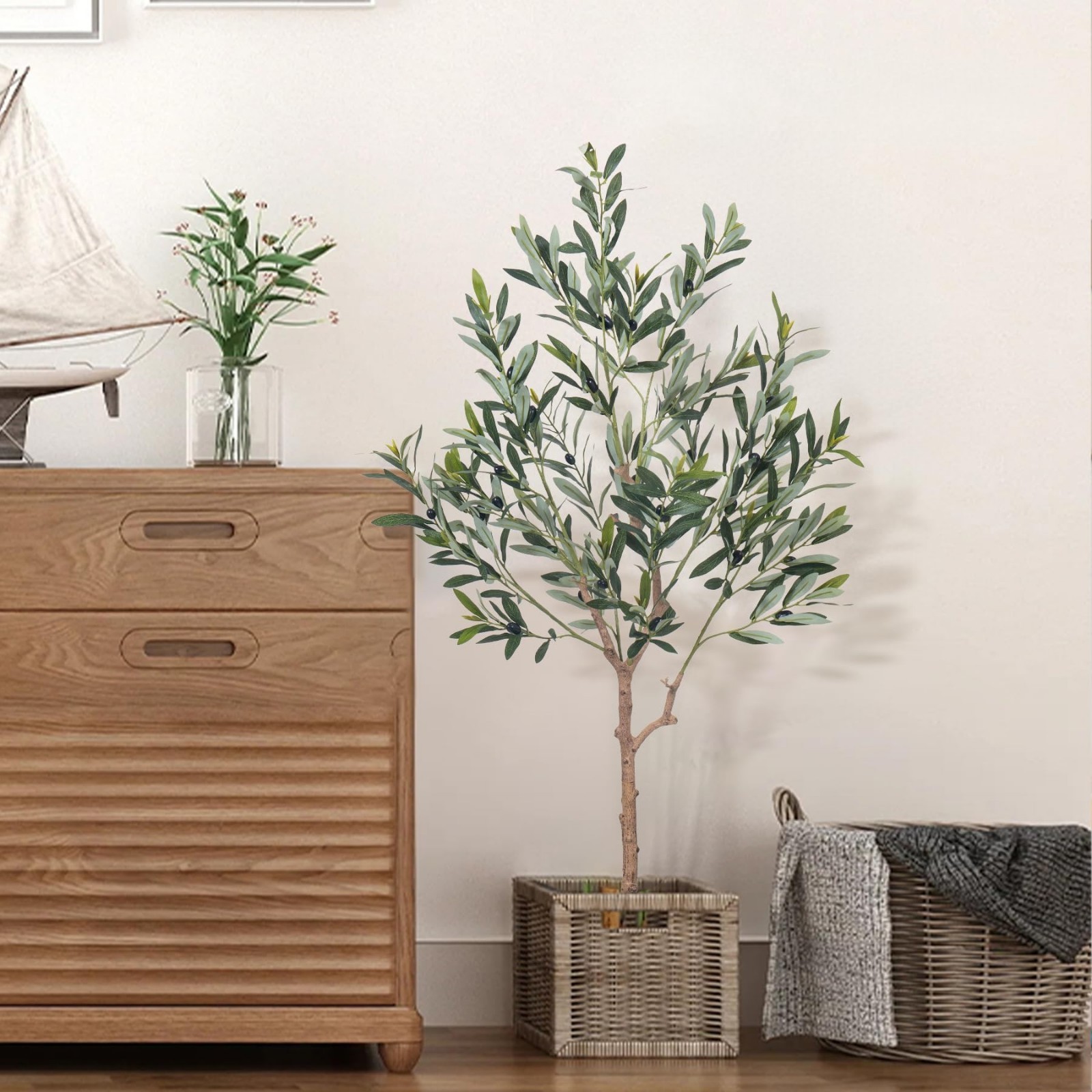 4FT Artificial Olive Tree – Realistic Mediterranean Silk Plant, Lifelike Home De